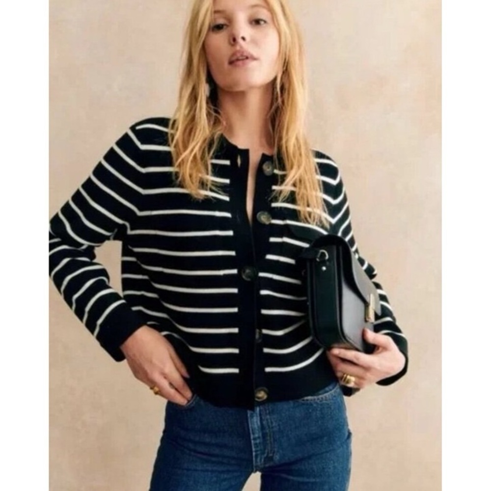 Sézane Betty Black and White Striped Cardigan